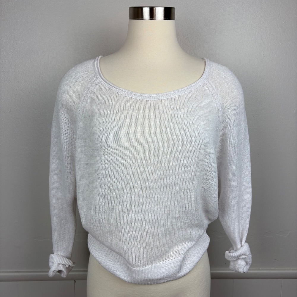 American Eagle Knit Sweater Size S White Lightweight Coastal Cropped Raglan Slv